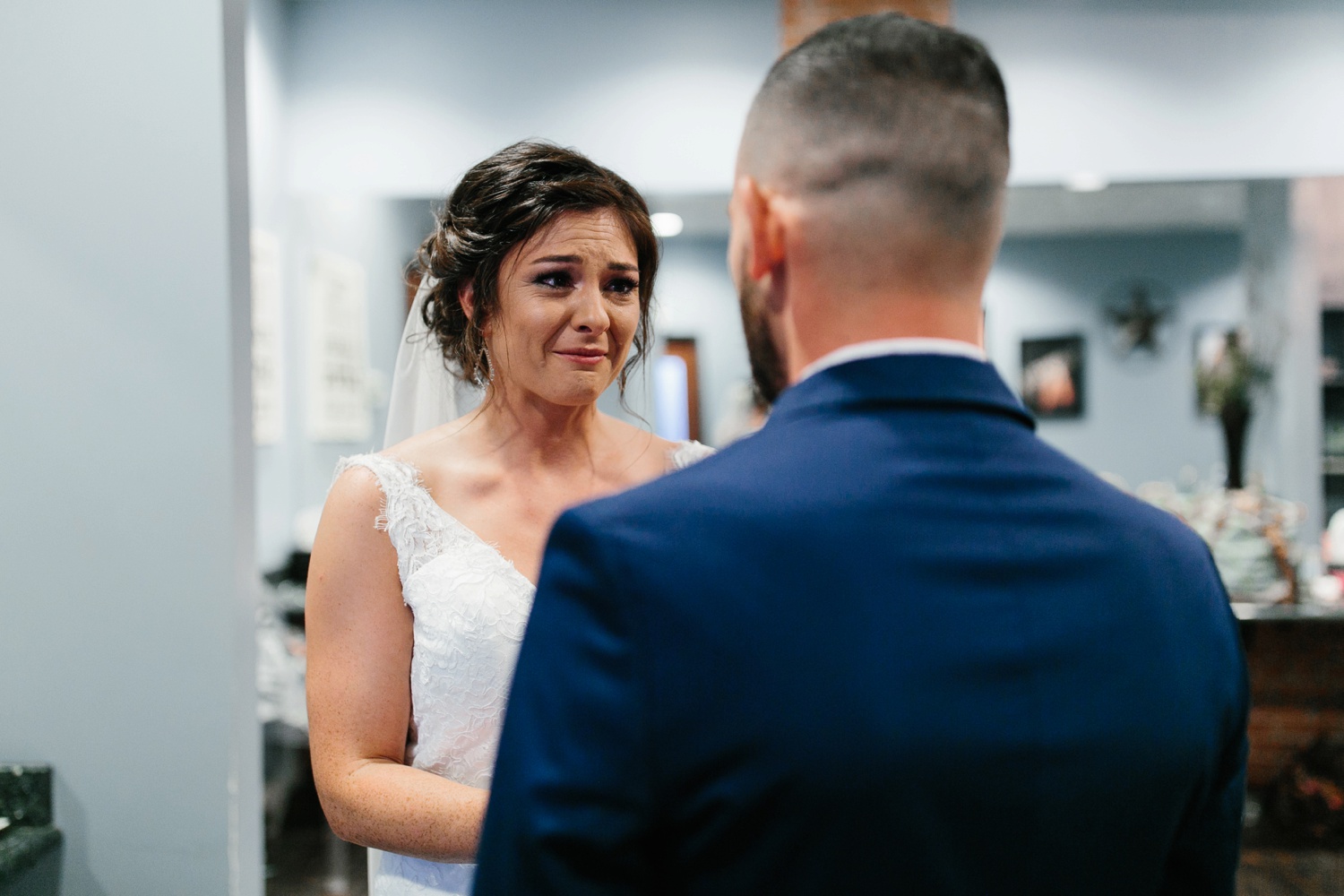Virginia + Kory | emotional, industrial style wedding with dusty blue, ivory, and gold accents at the Mckinney Cotton Mill by North Texas Wedding Photographer Rachel Meagan Photography | 032
