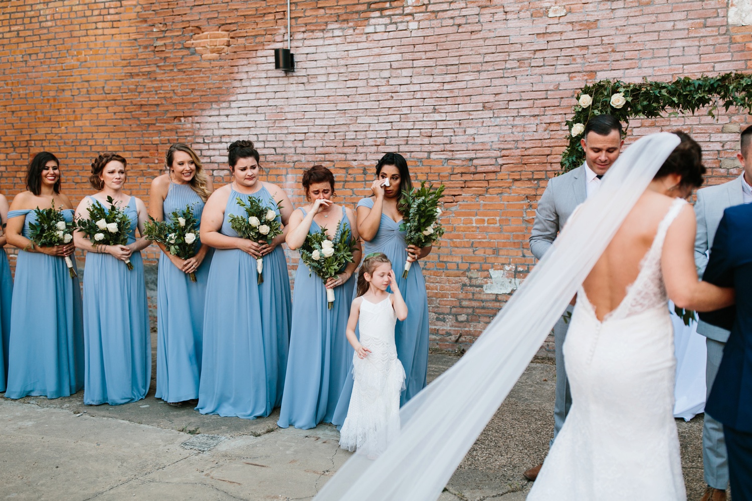 Virginia + Kory | emotional, industrial style wedding with dusty blue, ivory, and gold accents at the Mckinney Cotton Mill by North Texas Wedding Photographer Rachel Meagan Photography | 049