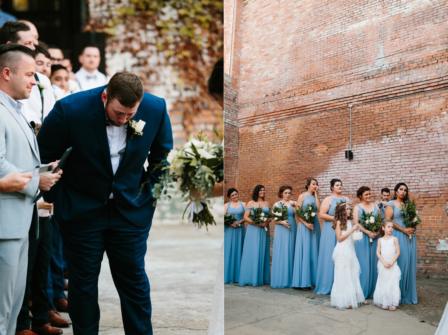 Virginia + Kory | emotional, industrial style wedding with dusty blue, ivory, and gold accents at the Mckinney Cotton Mill by North Texas Wedding Photographer Rachel Meagan Photography | 050