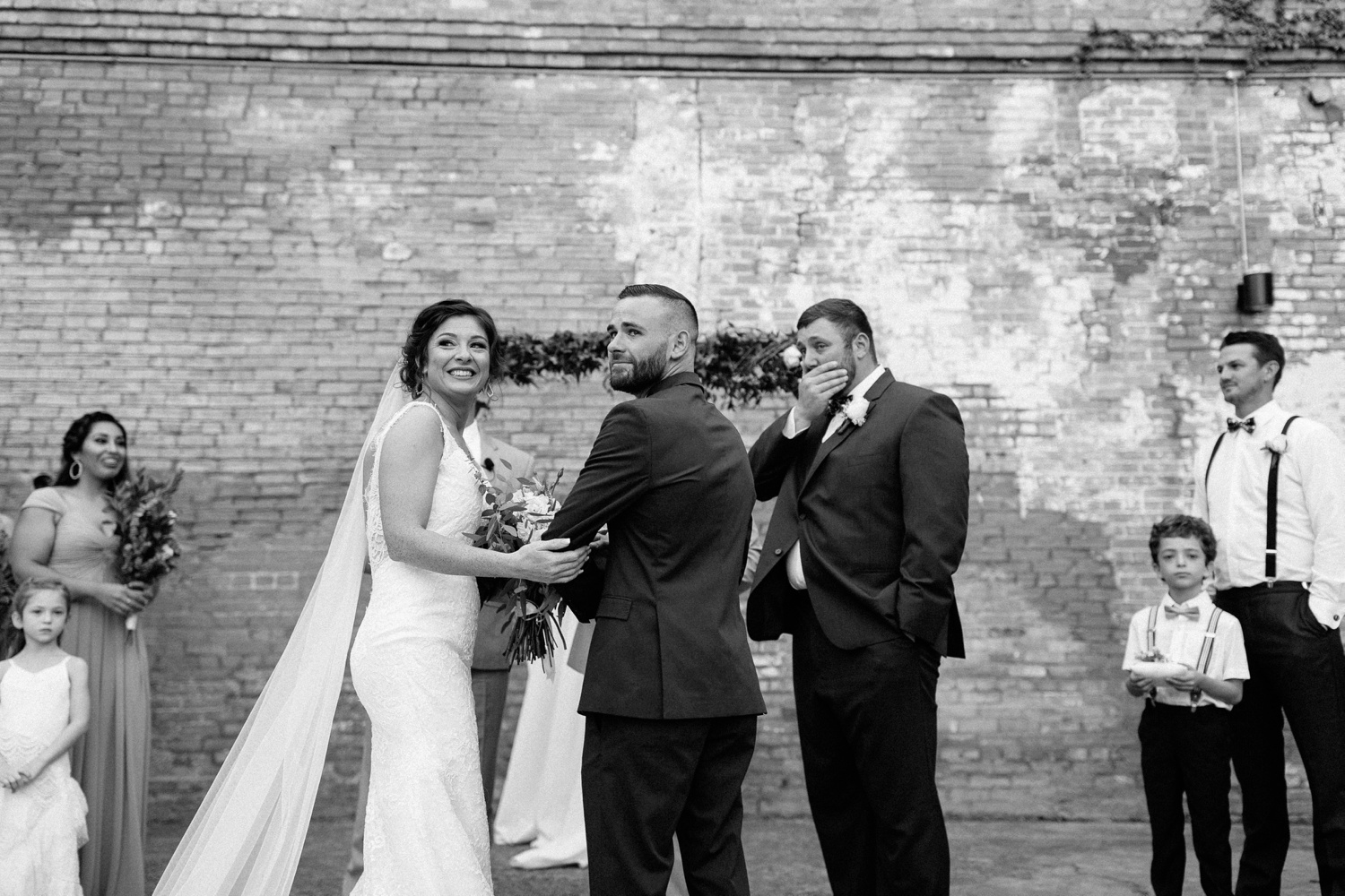 Virginia + Kory | emotional, industrial style wedding with dusty blue, ivory, and gold accents at the Mckinney Cotton Mill by North Texas Wedding Photographer Rachel Meagan Photography | 054