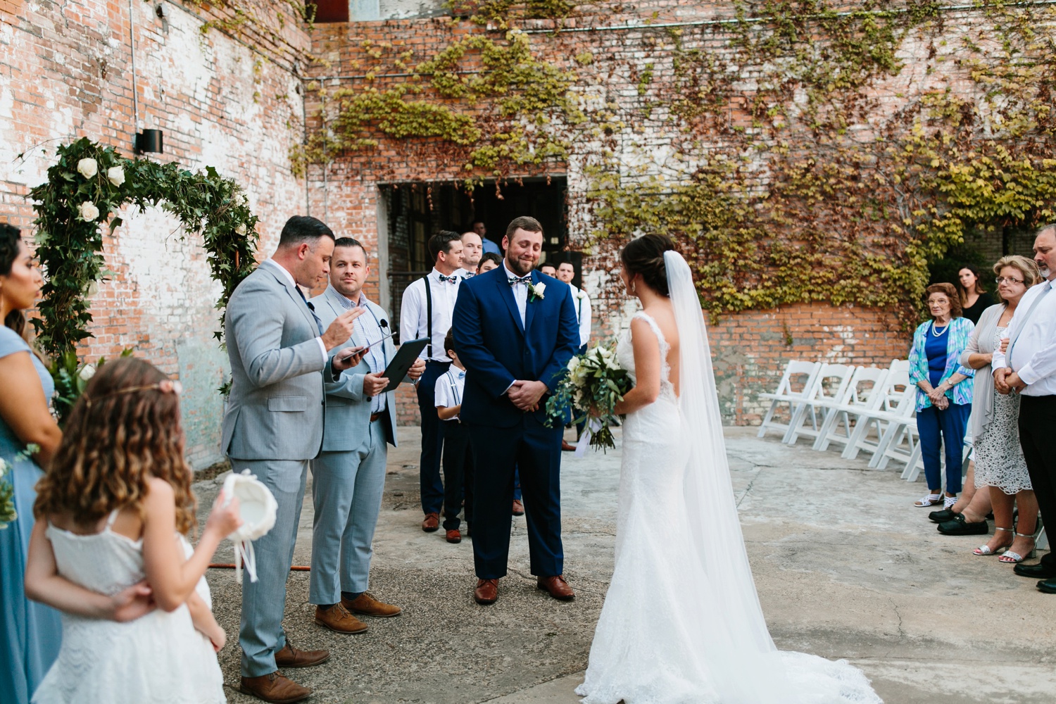 Virginia + Kory | emotional, industrial style wedding with dusty blue, ivory, and gold accents at the Mckinney Cotton Mill by North Texas Wedding Photographer Rachel Meagan Photography | 055