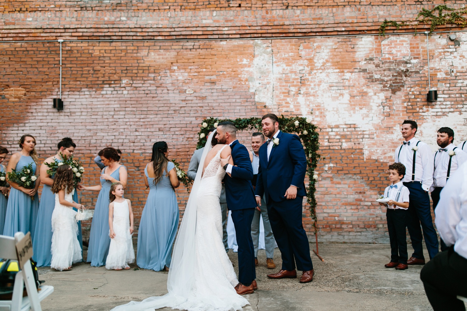 Virginia + Kory | emotional, industrial style wedding with dusty blue, ivory, and gold accents at the Mckinney Cotton Mill by North Texas Wedding Photographer Rachel Meagan Photography | 059