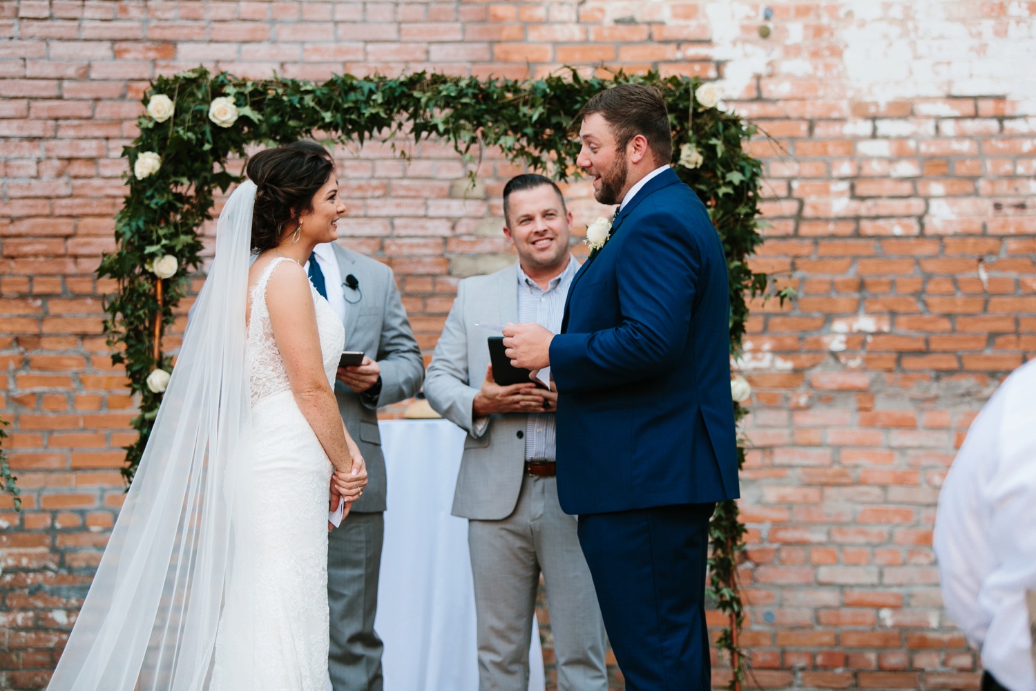 Virginia + Kory | emotional, industrial style wedding with dusty blue, ivory, and gold accents at the Mckinney Cotton Mill by North Texas Wedding Photographer Rachel Meagan Photography | 065