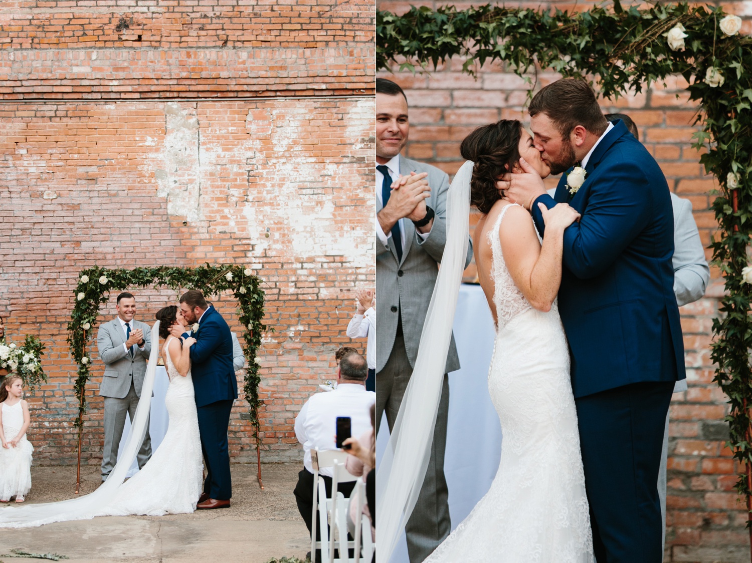 Virginia + Kory | emotional, industrial style wedding with dusty blue, ivory, and gold accents at the Mckinney Cotton Mill by North Texas Wedding Photographer Rachel Meagan Photography | 076