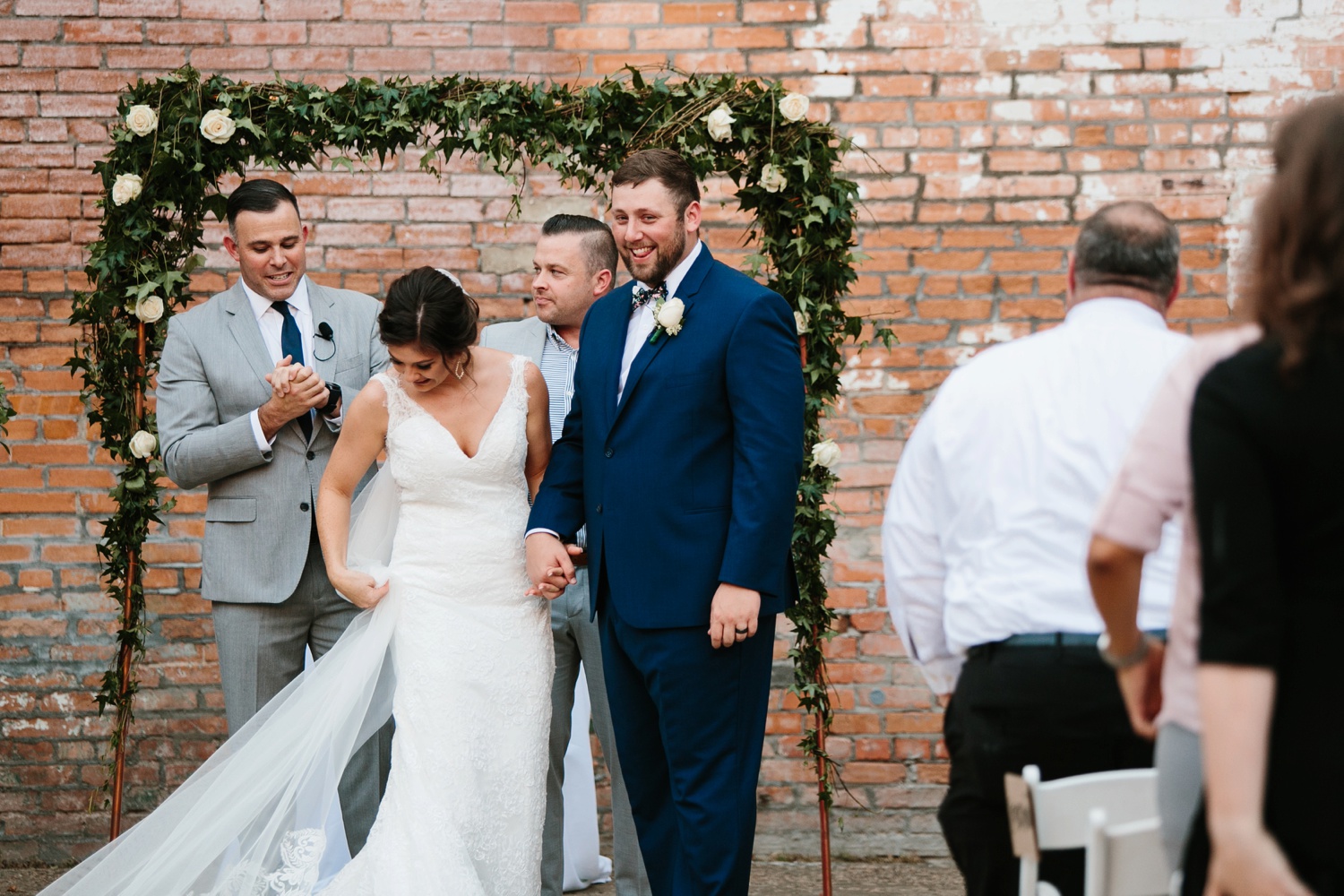 Virginia + Kory | emotional, industrial style wedding with dusty blue, ivory, and gold accents at the Mckinney Cotton Mill by North Texas Wedding Photographer Rachel Meagan Photography | 077