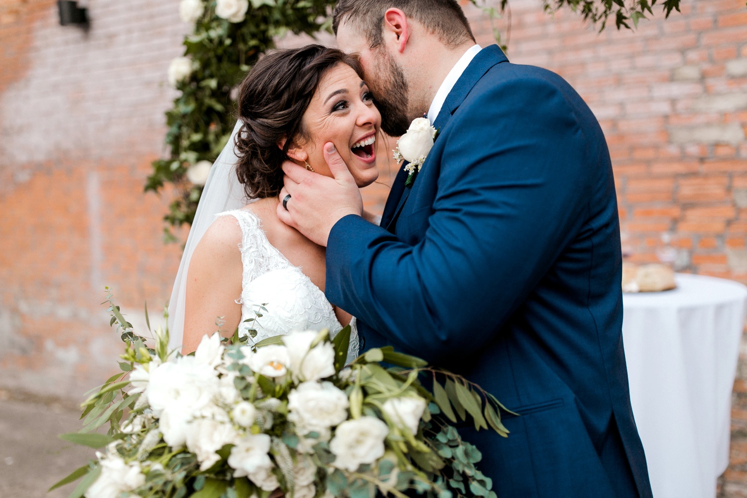 Virginia + Kory | emotional, industrial style wedding with dusty blue, ivory, and gold accents at the Mckinney Cotton Mill by North Texas Wedding Photographer Rachel Meagan Photography | 085