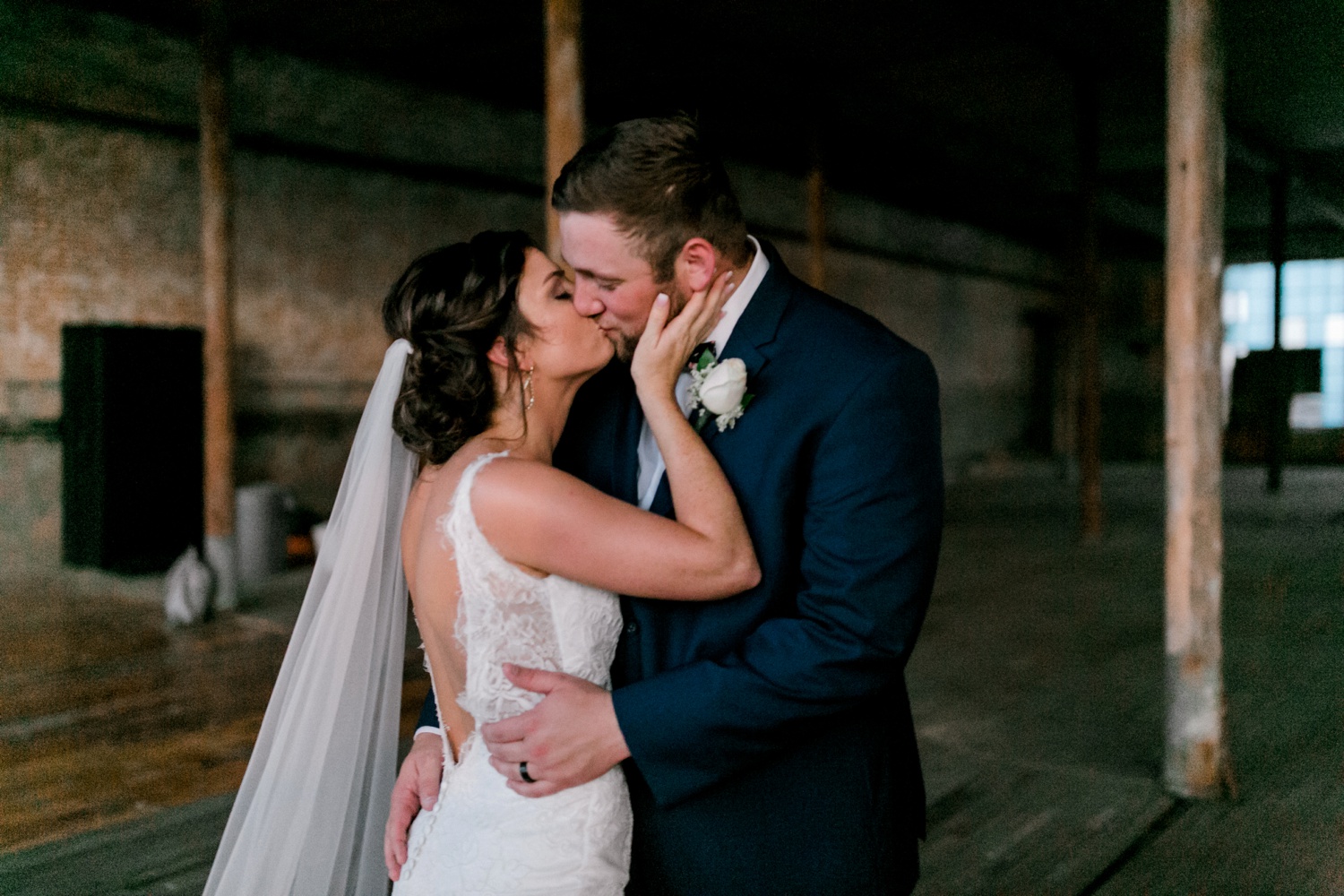 Virginia + Kory | emotional, industrial style wedding with dusty blue, ivory, and gold accents at the Mckinney Cotton Mill by North Texas Wedding Photographer Rachel Meagan Photography | 097