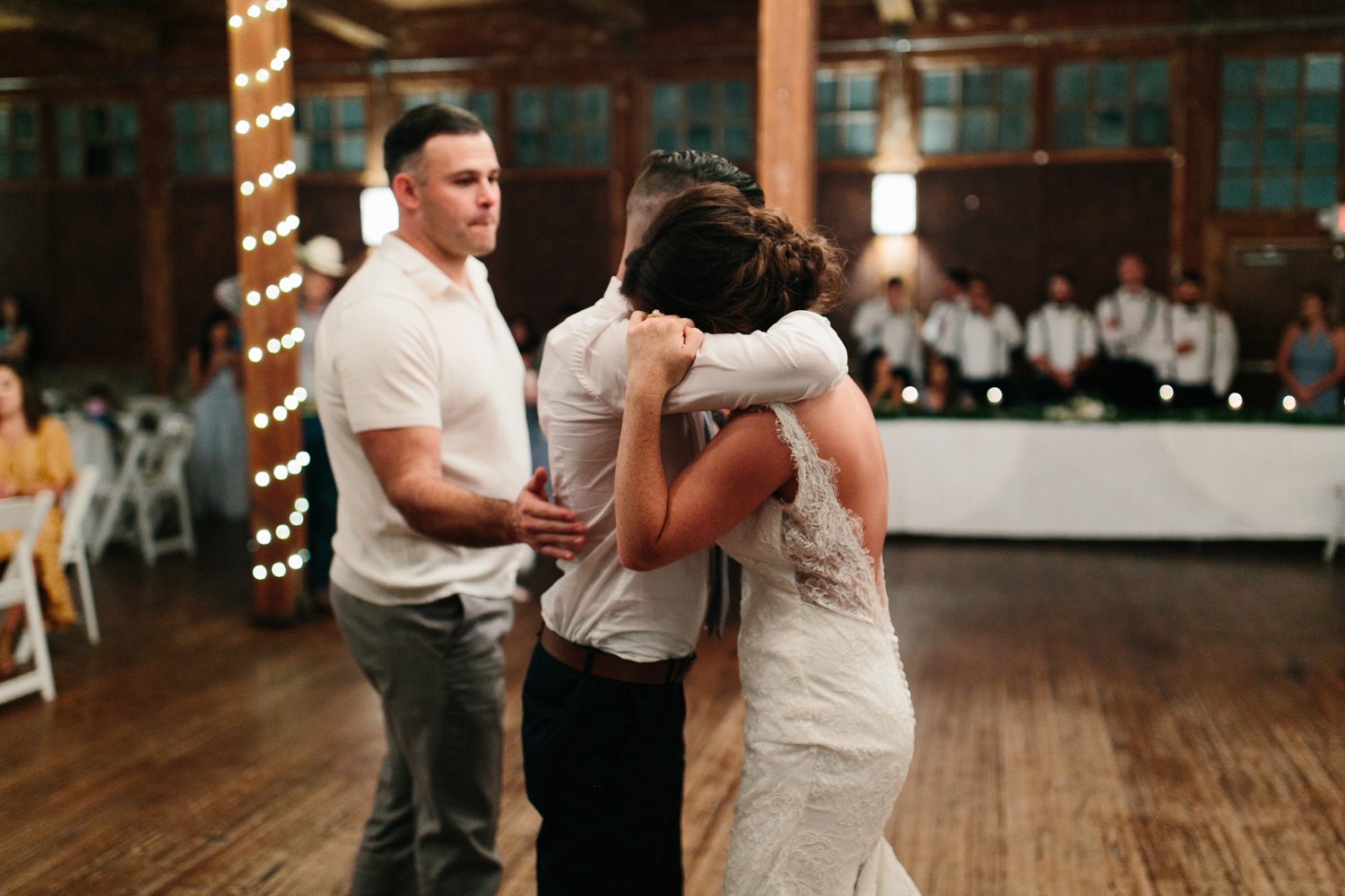 Virginia + Kory | emotional, industrial style wedding with dusty blue, ivory, and gold accents at the Mckinney Cotton Mill by North Texas Wedding Photographer Rachel Meagan Photography | 112