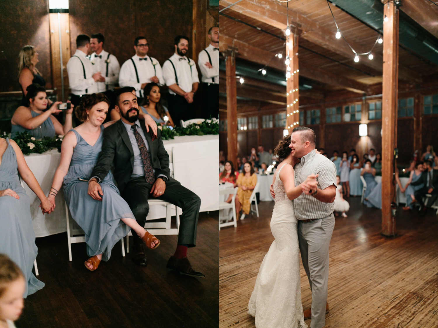 Virginia + Kory | emotional, industrial style wedding with dusty blue, ivory, and gold accents at the Mckinney Cotton Mill by North Texas Wedding Photographer Rachel Meagan Photography | 114