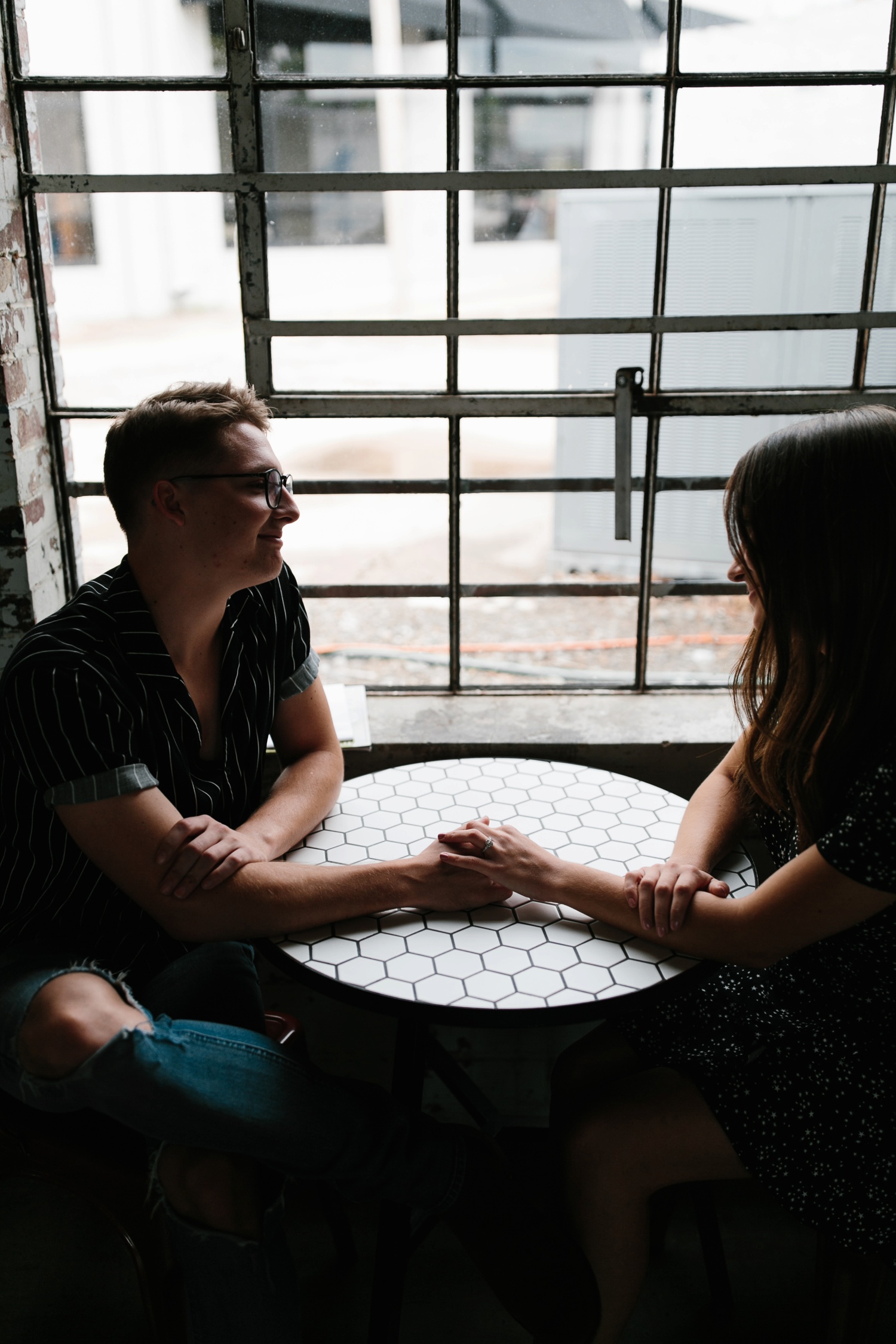 Annie + Max | cozy coffee shop, dowtown Fort Smith, Hawksbill Crag stylish engagement session in the Ozark National Forest by Destination Wedding Photographer Rachel Meagan Photography | 010