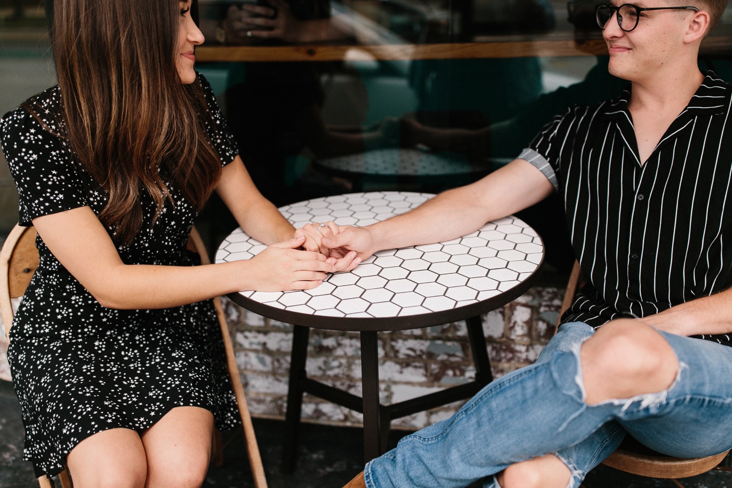 Annie + Max | cozy coffee shop, dowtown Fort Smith, Hawksbill Crag stylish engagement session in the Ozark National Forest by Destination Wedding Photographer Rachel Meagan Photography | 015