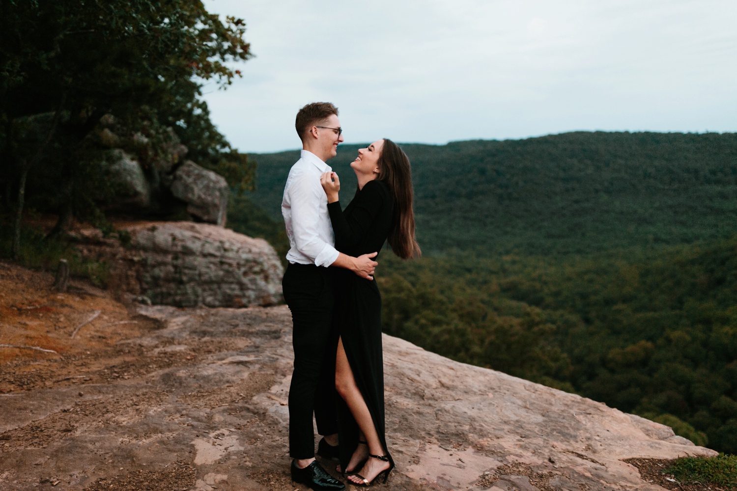 Annie + Max | cozy coffee shop, dowtown Fort Smith, Hawksbill Crag stylish engagement session in the Ozark National Forest by Destination Wedding Photographer Rachel Meagan Photography | 141
