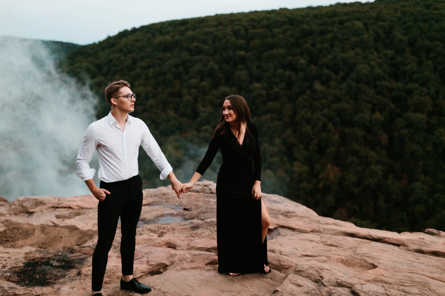 Annie + Max | cozy coffee shop, dowtown Fort Smith, Hawksbill Crag stylish engagement session in the Ozark National Forest by Destination Wedding Photographer Rachel Meagan Photography | 143