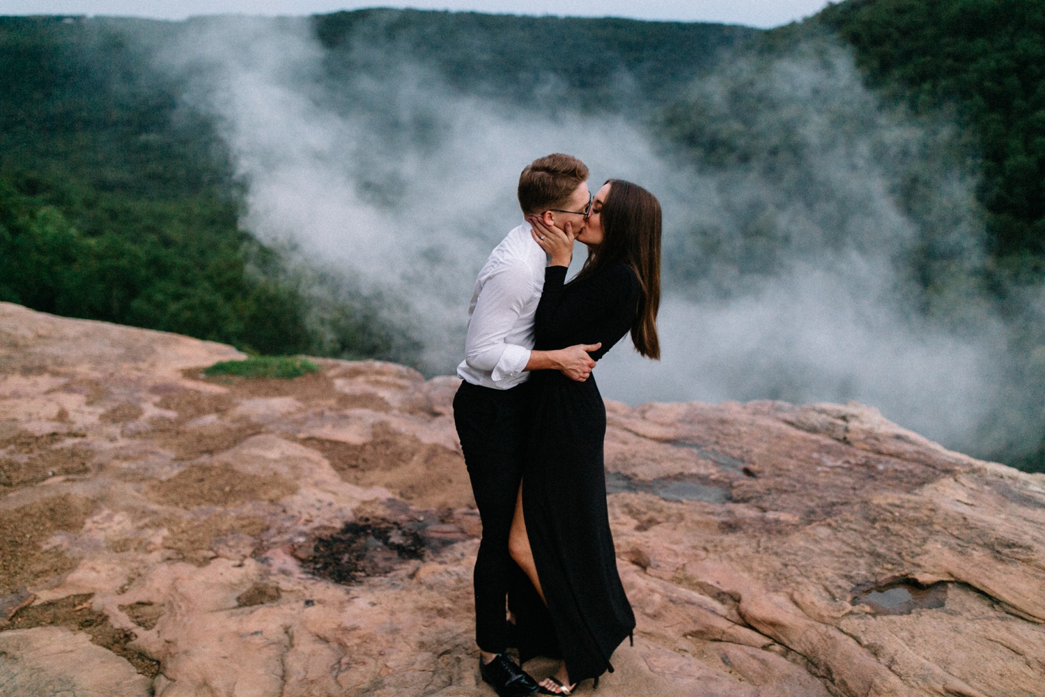 Annie + Max | cozy coffee shop, dowtown Fort Smith, Hawksbill Crag stylish engagement session in the Ozark National Forest by Destination Wedding Photographer Rachel Meagan Photography | 145